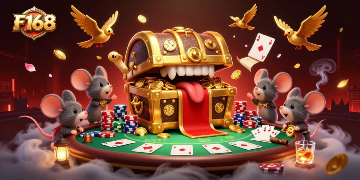 F168 enthusiasts enjoying a vibrant poker scene filled with dynamic elements and lucky treasures.