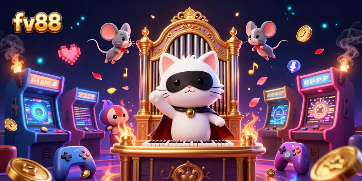 Experience the thrill of winning with fv88 in a vibrant casino-themed digital illustration.