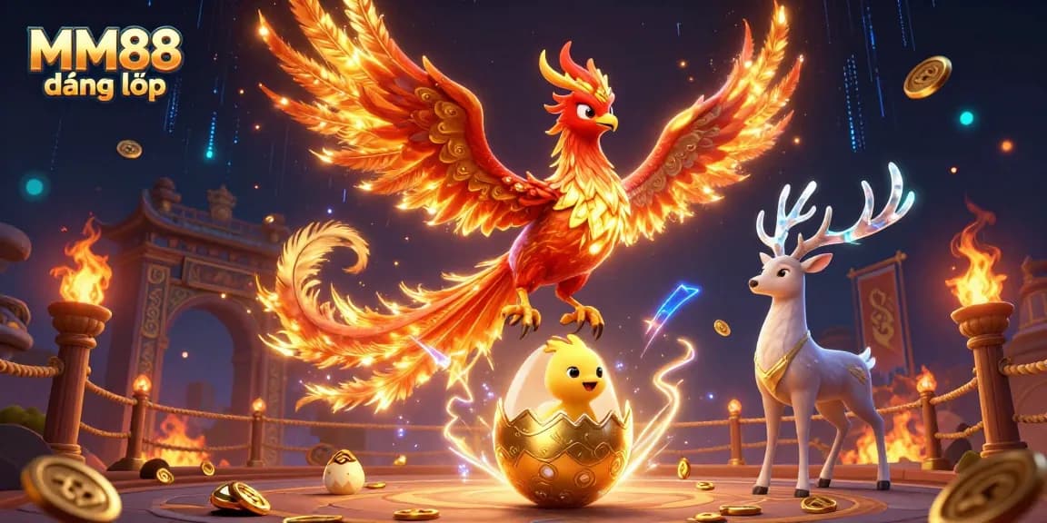 Experience MM88 đăng nhập with exciting casino graphics showcasing a phoenix and gaming elements.