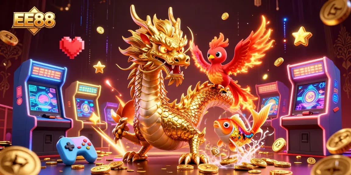 Experience thrilling casino games at EE88 with dragon and phoenix dynamic illustration.