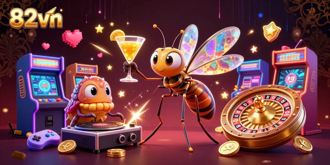 Experience thrilling gameplay at 82vn with immersive casino elements like glowing game machines and a vibrant atmosphere.