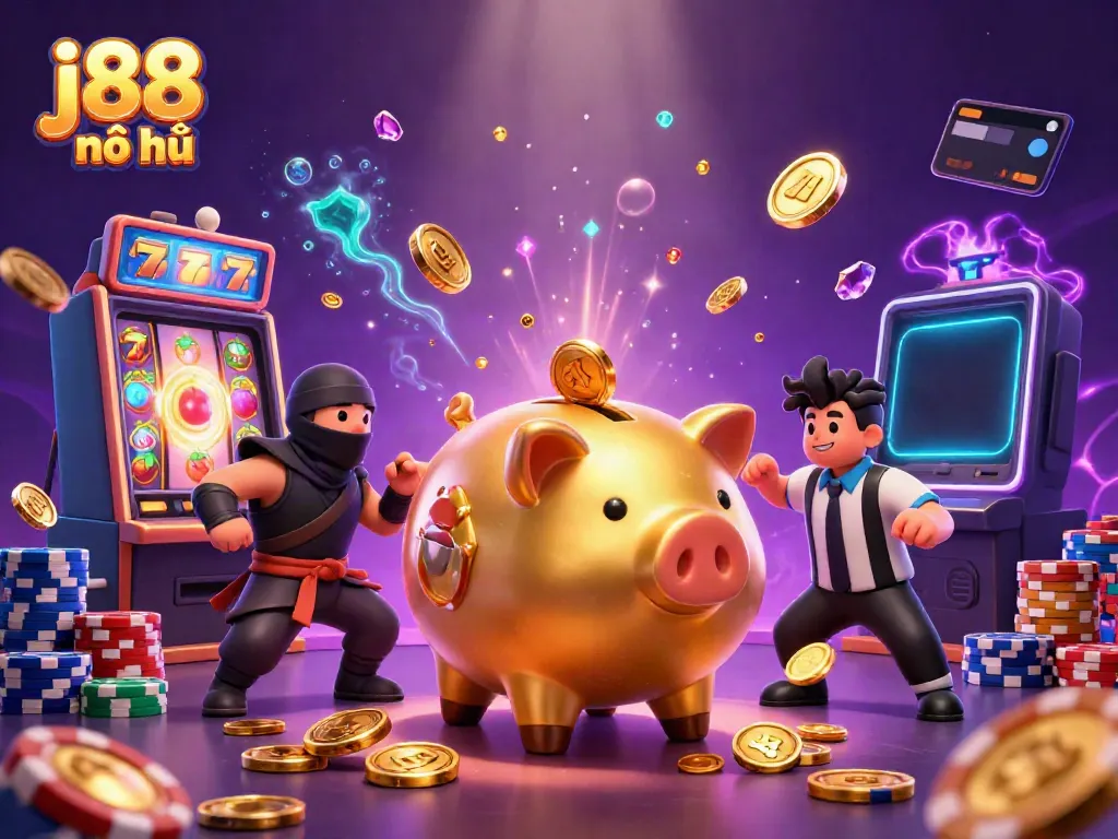 Experience thrilling big wins with j88 nổ hũ in this dynamic casino scene featuring exciting slot machines and energetic characters.