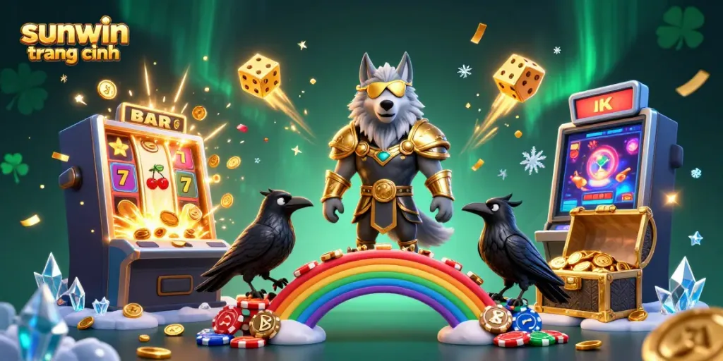 Experience the excitement of sunwin trang chính with a vibrant 3D casino scene bursting with winning elements.