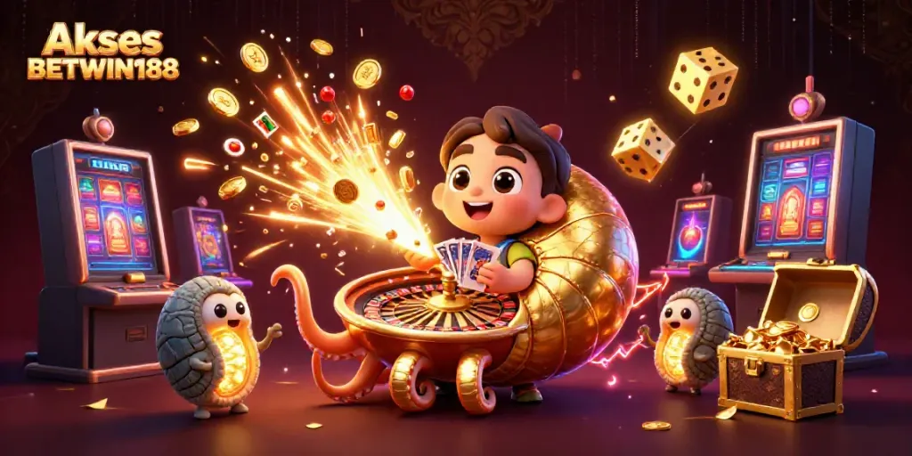 Akses BETWIN188 meriah dengan ilustrasi 3D yang menampilkan nautilus raksasa dan elemen kasino menarik.