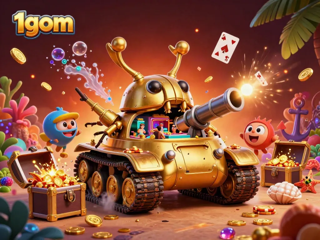 Experience sports betting excitement with 1gom's golden beetle tank revealing a miniature casino.