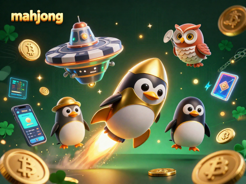 Play mahjong with excitement, as a golden penguin launches into a vibrant casino adventure.