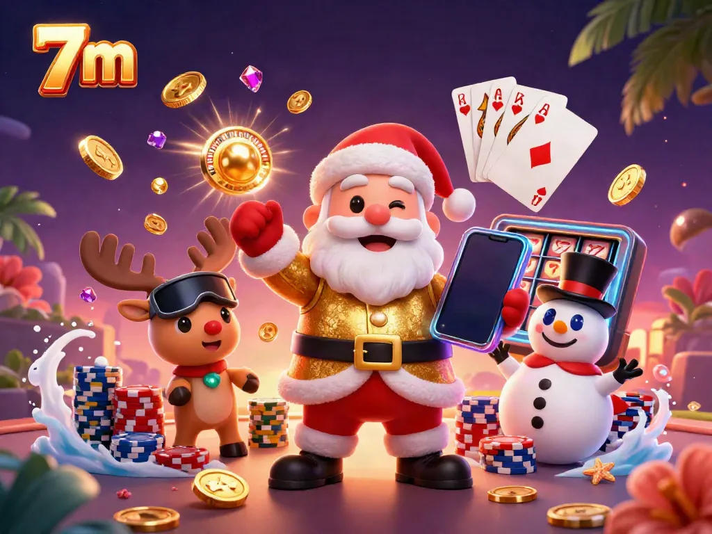 Experience 7 m gaming thrills with Santa Claus and friends in a dazzling casino scene.