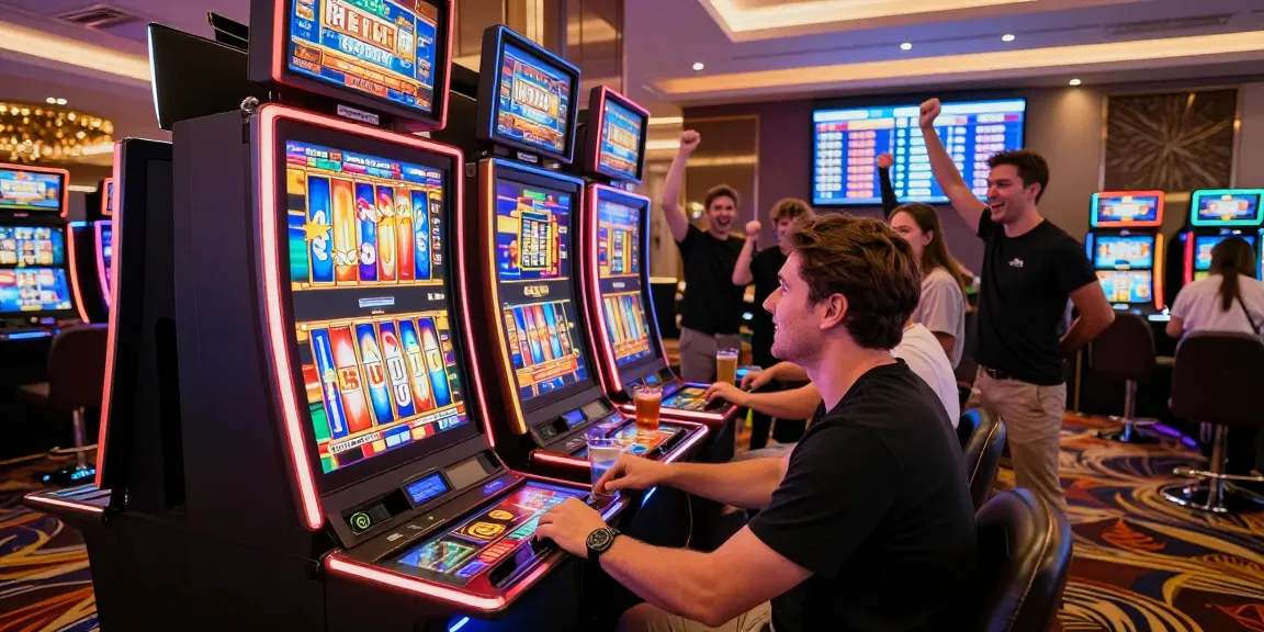 Excited players experiencing the thrill of HWGSLOT in a vibrant casino.