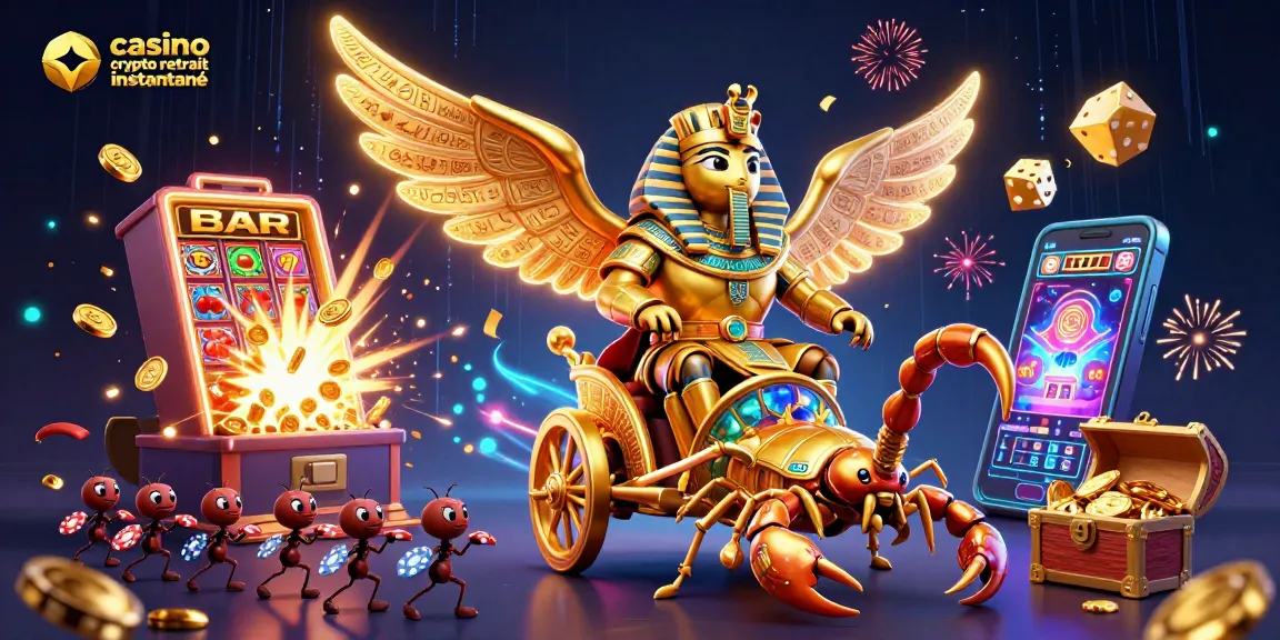 Vivez l'excitation du casino crypto retrait instantané avec des gains en quelques minutes, symboles de jackpot et action animée.