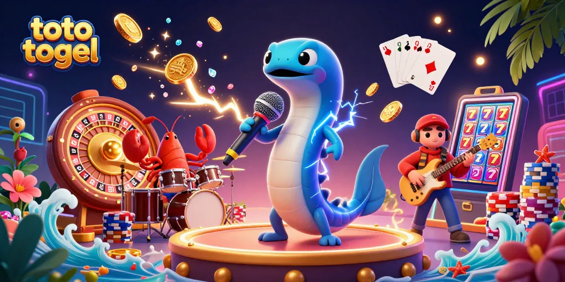 Engaging electric eel performs at an underwater casino, highlighting toto togel excitement with vibrant casino elements