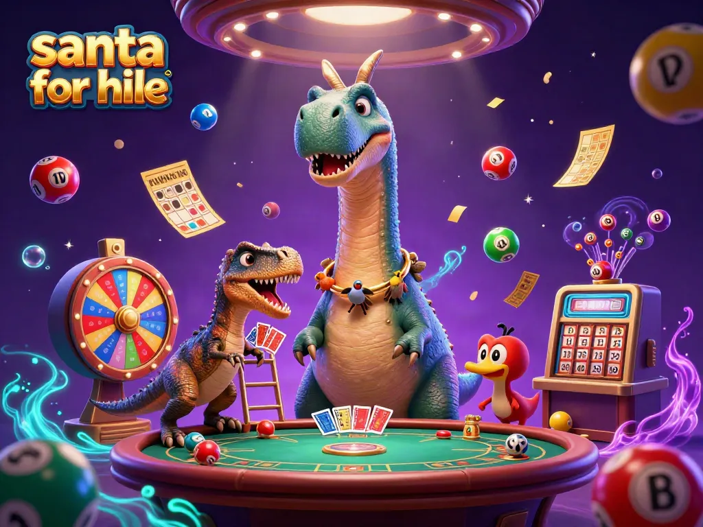 Experience the festive spirit with a fun-filled casino scene showcasing "Santa for Hire" with dynamic gaming elements.