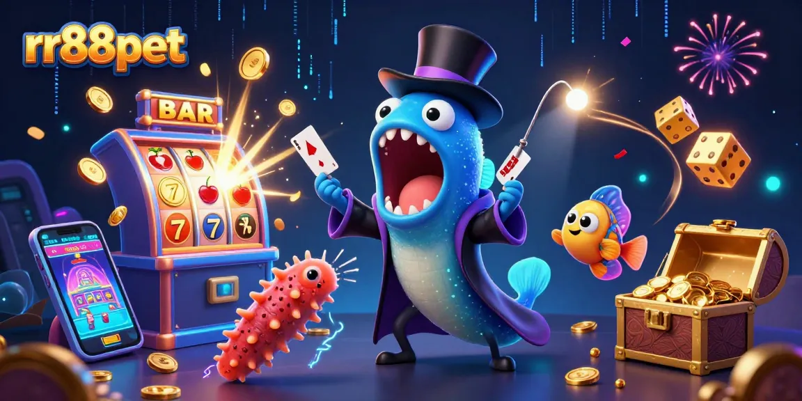 rr88pet showcases a vibrant underwater casino scene with characters performing magical acts.