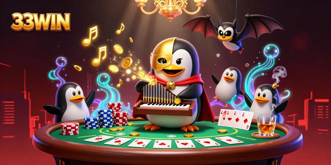 Experience thrilling gameplay at 33WIN, where a phantom penguin delights with coins and poker action.