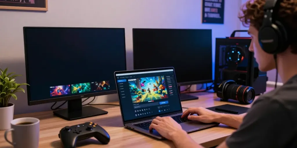 Interactive ROKOK88 login screen displayed on a laptop in an engaging gaming workspace.