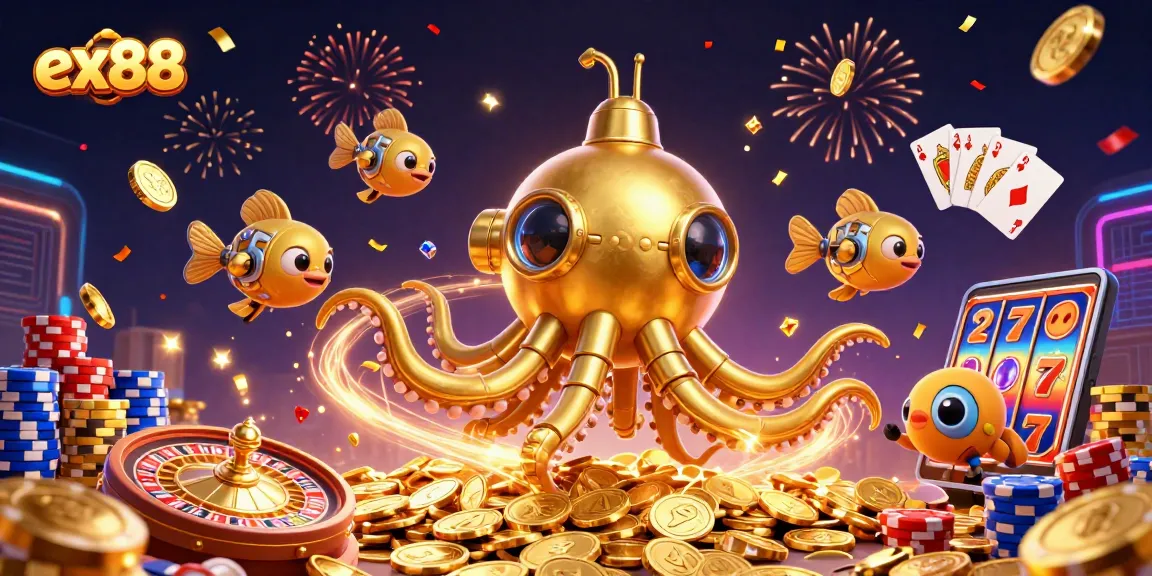 Experience the excitement of ex88 with vibrant gaming elements in an ultra-detailed casino scene.