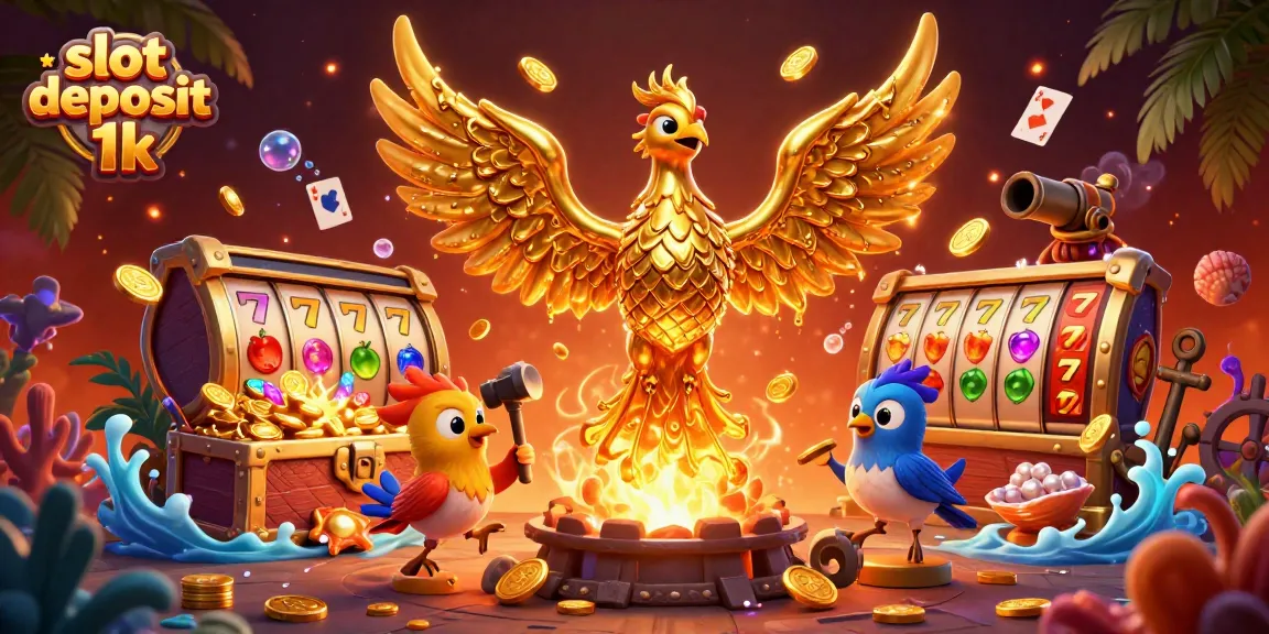 Join the excitement of slot deposit 1k, featuring vibrant casino elements and golden phoenix.