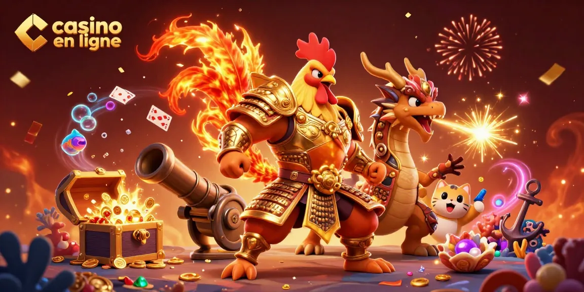 Jouez au casino en ligne avec un guerrier en armure et un dragon, entourés de trésors et de décors festifs.