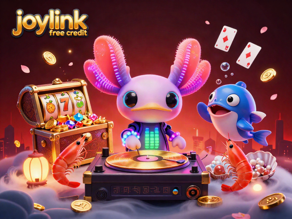 Experience joylink free credit promotions with neon aquatic characters in a vibrant casino underwater scene.