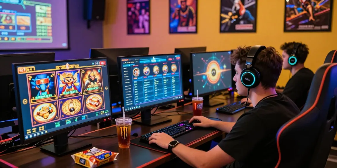 Engaged player enjoying apizeus777 online slot games with vibrant gaming setup.
