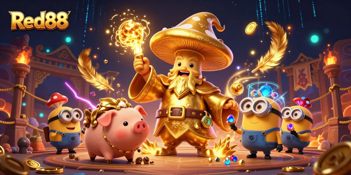 Join the magical adventure at Red88 with a golden wizard and treasure-hunting pig.