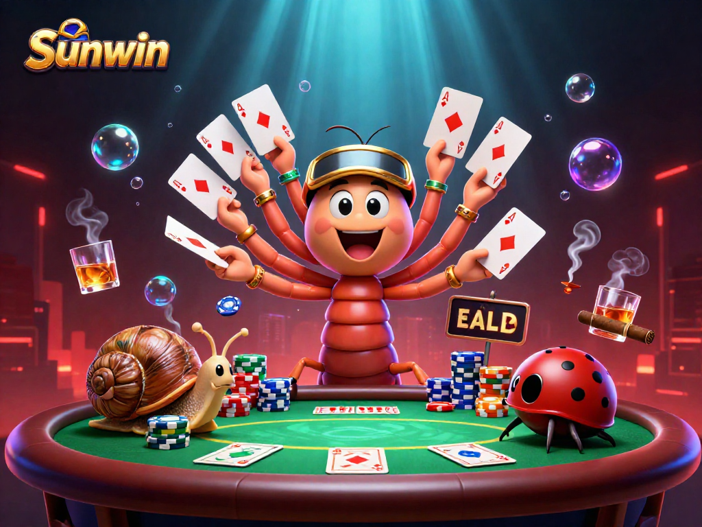 Engage in thrilling gameplay at Sunwin with a vibrant poker scene featuring unique characters and energetic atmosphere.