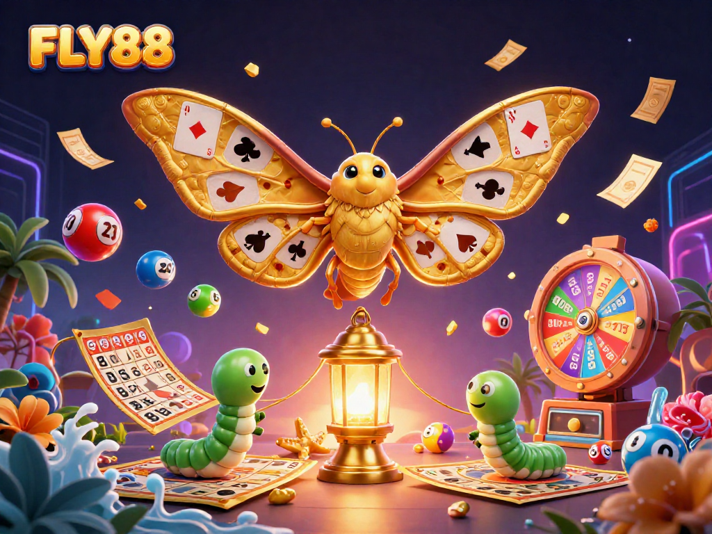 Experience the thrill of gaming with FLY88 as vibrant elements dance around the majestic atlas moth.