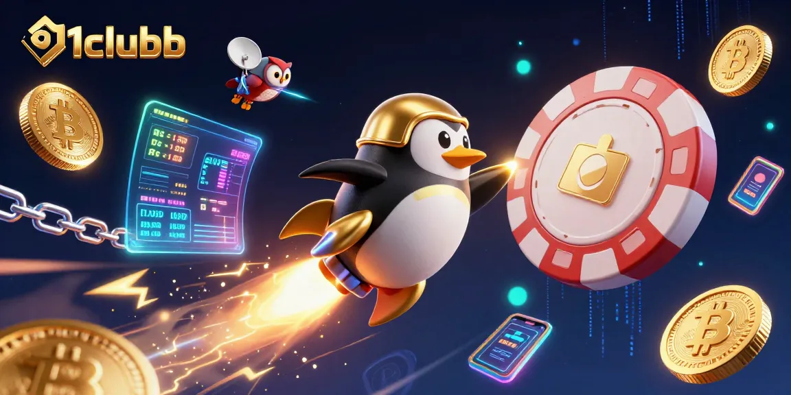 Experience thrilling gaming at 91clubb with golden penguin on a cosmic adventure.