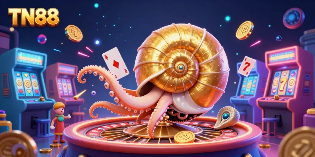 Experience thrilling gameplay with TN88 at an ancient casino, featuring a dazzling nautilus turning into a roulette wheel.