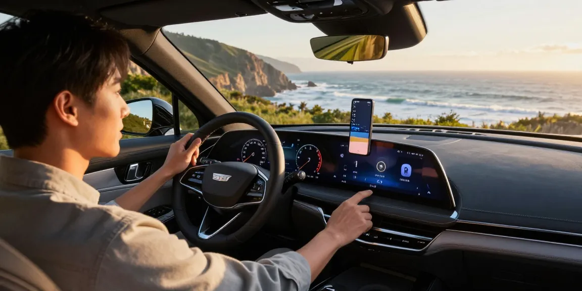 Cadillac Lyriq on coastal road shows how driving modes influence range and battery usage.