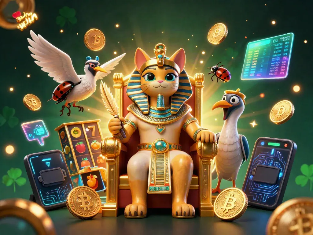 Experience the excitement of sun win with a charming pharaoh cat and vibrant slot games in a rich casino scene.