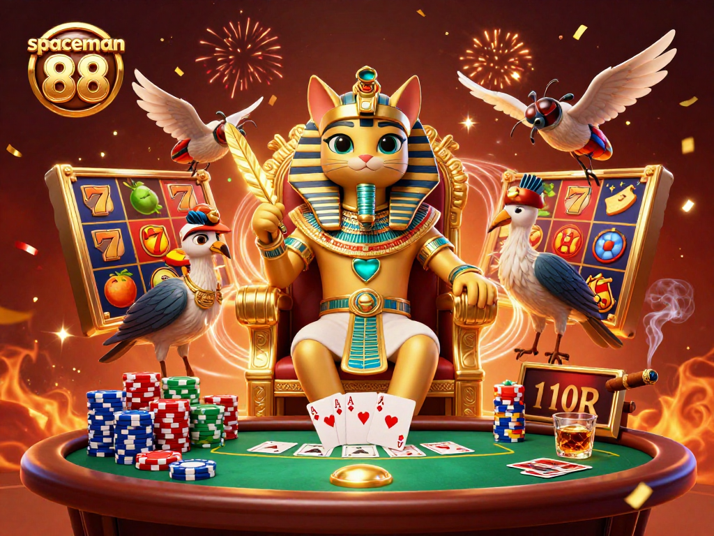 Win big with spaceman 88 in this vibrant slot and poker themed 3D illustration.