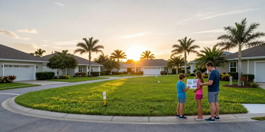 Putnam County lands showing a corner lot for sale with family exploring possibilities.