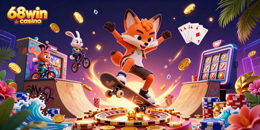 Experience thrilling 68win casino adventures with a fox and rabbit in 3D casino action.
