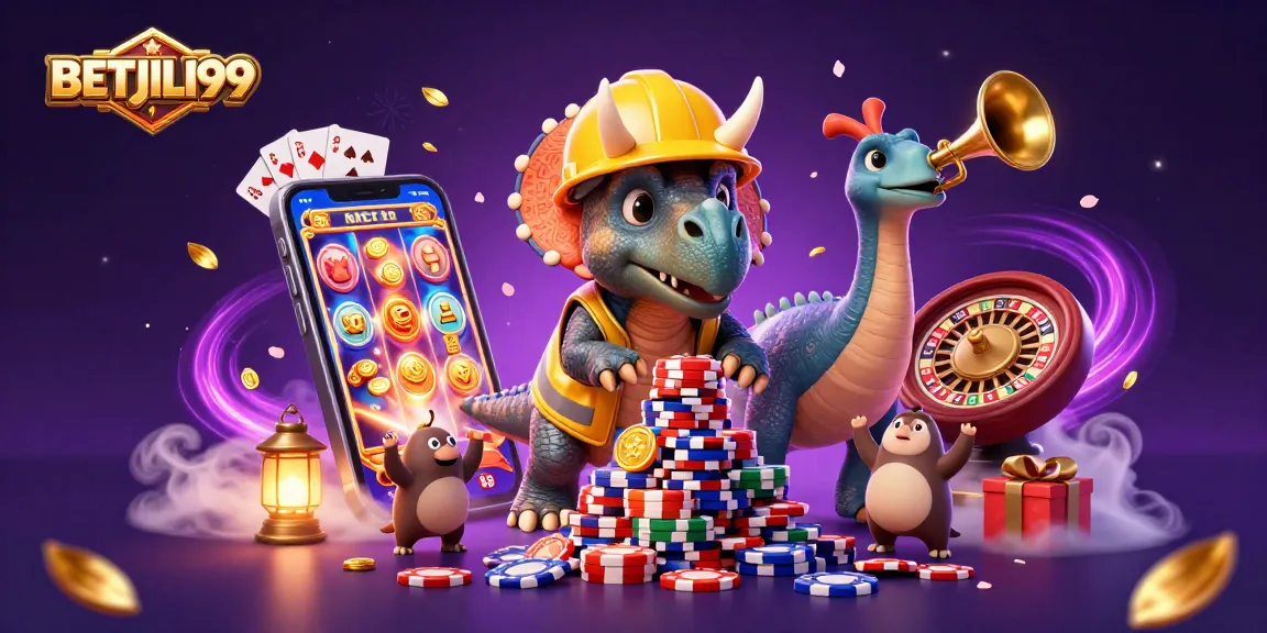 Experience fun and excitement with BETJILI99 in a vibrant 3D casino scene featuring animated characters.