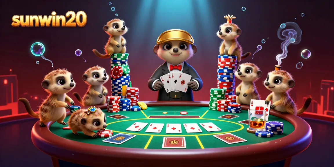 Experience the excitement of sunwin20 with adorable meerkats running a vibrant casino operation, featuring poker elements.