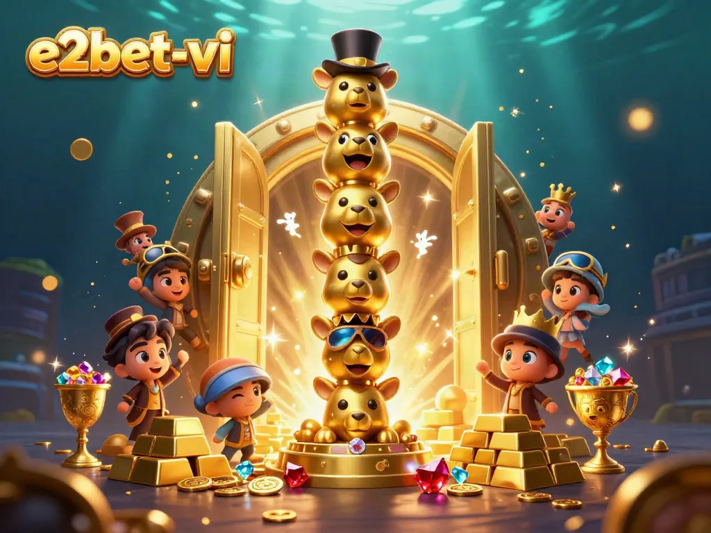 Experience thrilling gameplay at e2bet-vi with golden totem and dazzling treasures in a vibrant casino scene.