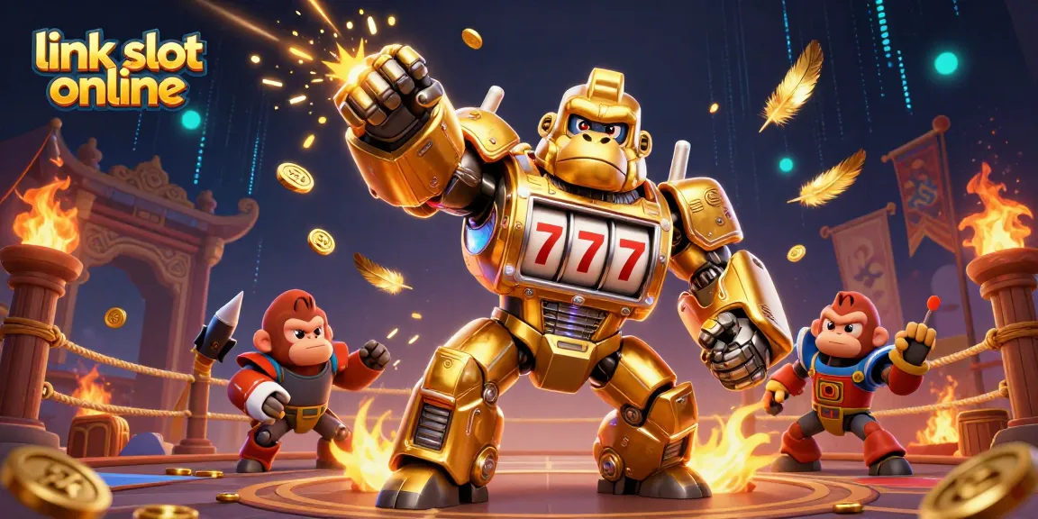 Engage with exciting link slot online action featuring a transformer-style gorilla mech amidst vibrant casino elements.