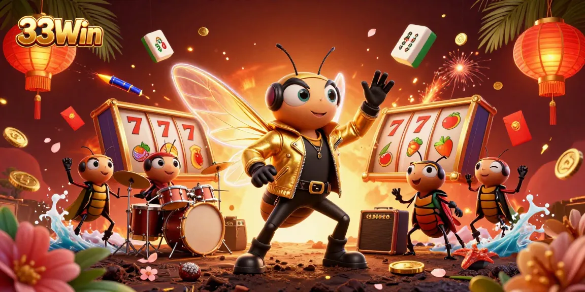 Experience thrilling wins with 33Win in a vibrant casino adventure illustration